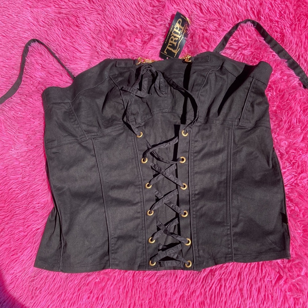 Tripp NYC Daang Goodman black lace up strap/strapless corset size 4X NWT